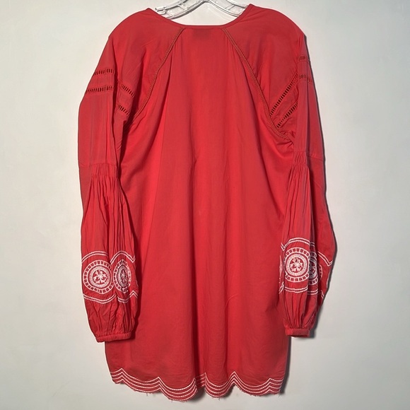 SHOW ME YOUR MUMU Claudine Embroidered Coral Poet SLV V-Neck Tie Tunic Dress S - Picture 4 of 16